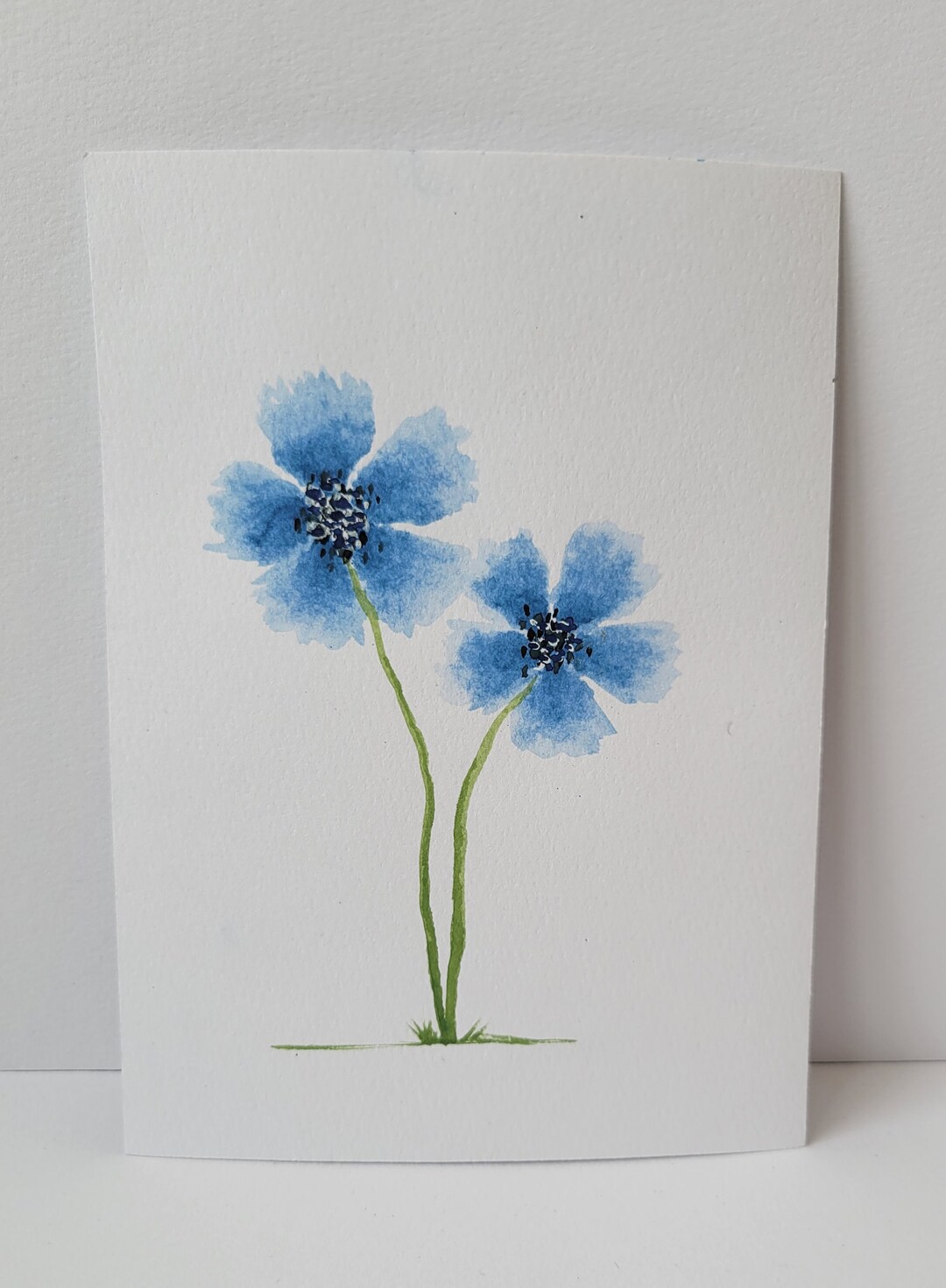 Blue Watercolor Flower Minimalist Cheap Original Art Not a Etsy