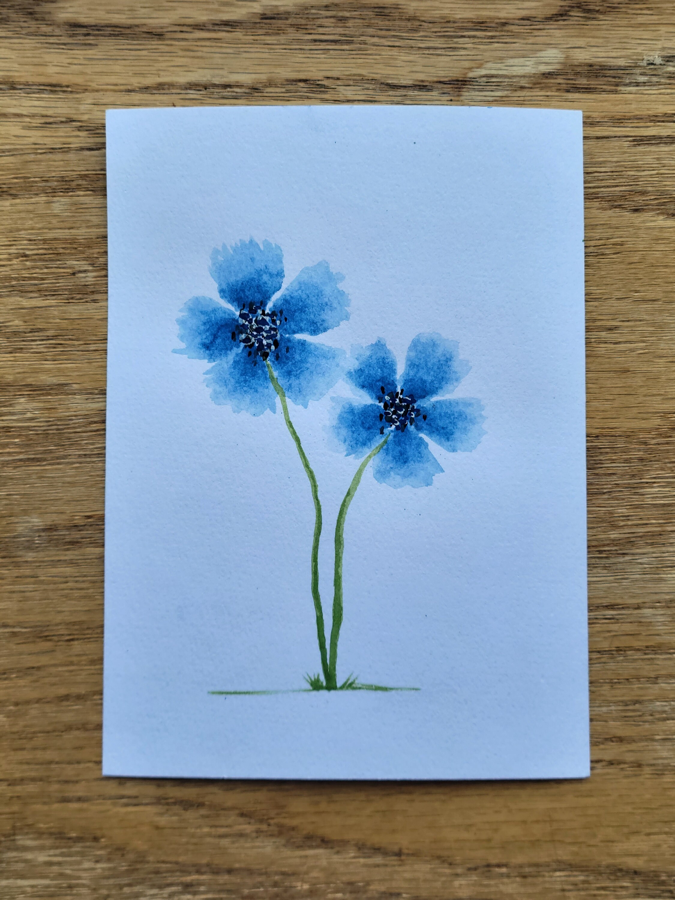 Blue Watercolor Flower Minimalist Cheap Original Art Not a Etsy