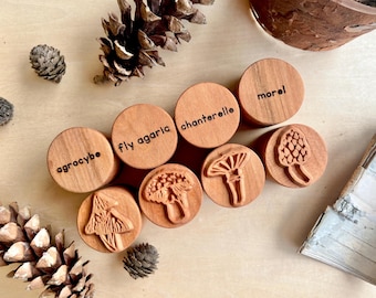 Mushroom Wooden Stamp Set | Eco-friendly | Natural Toys | Montessori Preschool | Nature Stamps
