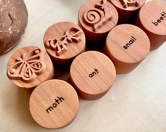 Insect Wooden Stamp Set | Eco-friendly | Natural Toys | Montessori Preschool | Nature Stamps | Spring