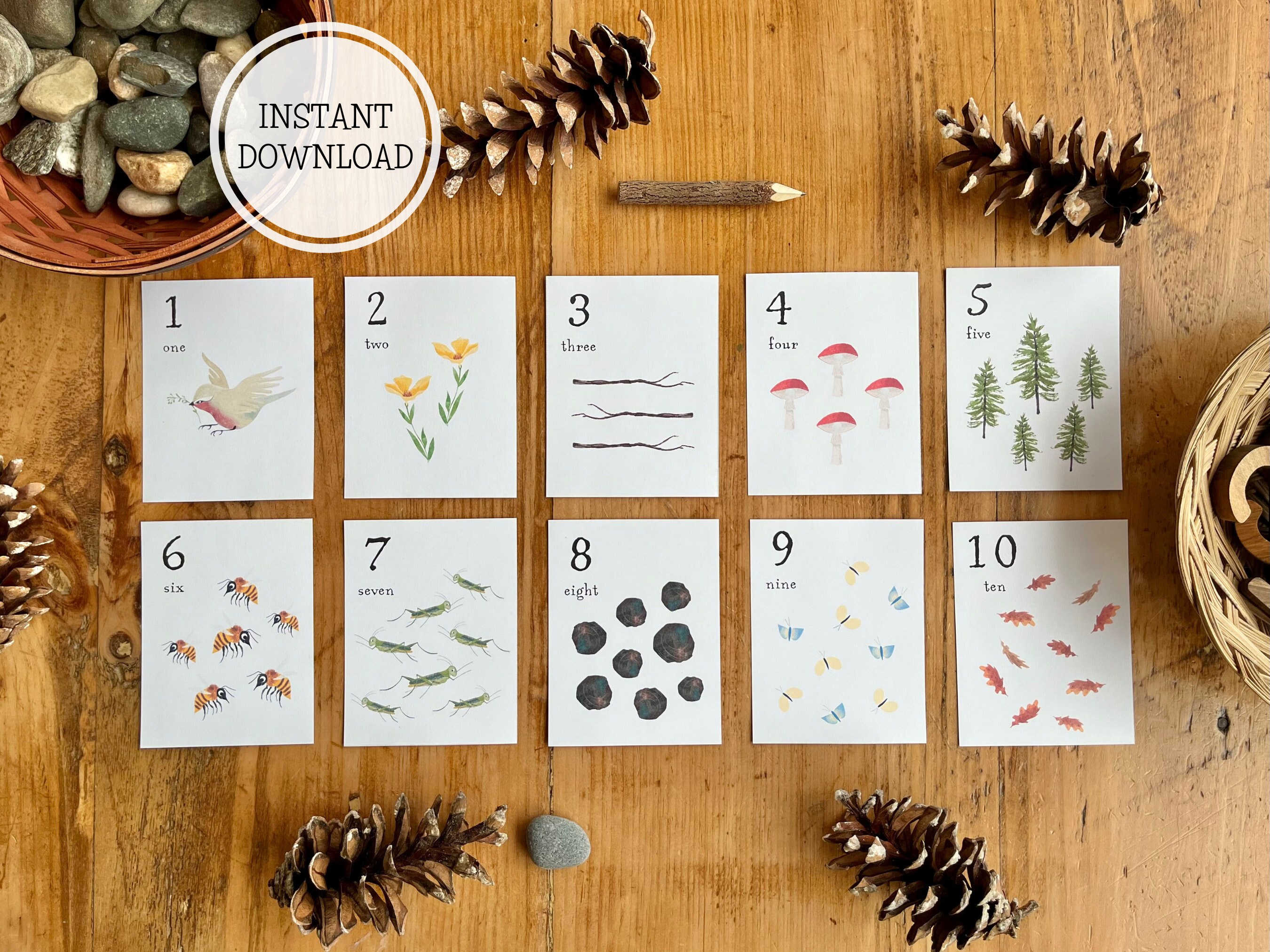Nature Number Cards 1 10 PRINTABLE Counting Cards Montessori 