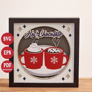 Heiße Schokolade Schattenbox SVG-Datei, 3D SVG, Schattenbox mit Ebenen, heißer Kakao, Cricut, einfach zu schneidende Datei, Anleitung, Geschenk, Shadowbox