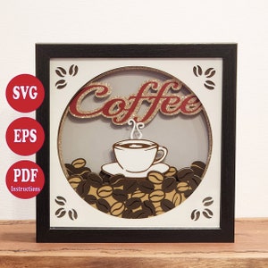 Kaffee Schattenbox SVG-Datei, 3D SVG, Layered Schattenbox, Kaffeebohnen, Cricut, einfach zu schneiden-Datei, Anleitung, Geschenk, Schattenbox