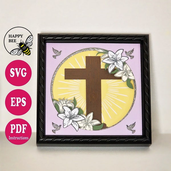 Cross Shadow Box SVG File, 3D SVG, Layered Shadow Box, Easter, Lillies, Cricut, Easy to Cut File, Instructions, Gift, Shadowbox