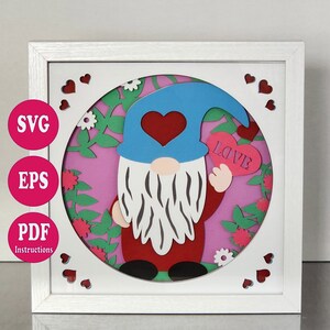 Gnome Shadow Box SVG File, 3D SVG, Layered Shadow Box, Love, Valentine, Hearts, Cricut, Easy to Cut File, Instructions, Gift, Shadowbox