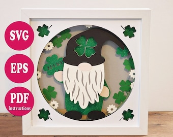 St. Patrick's Day Gnome Shadow Box SVG, 3D Layered File (Digital Download)
