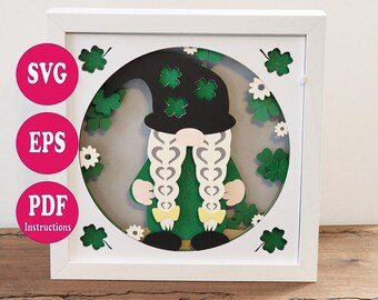Gnome Girl Shadow Box SVG, St. Patrick's Day, Layered 3D (Digital Download)