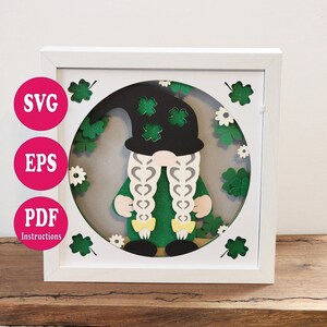 Gnome Girl Shadow Box SVG, 3D, Schattenbox mit Ebenen, Kleeblatt, St. Patricks Day, Cricut, einfach zu schneidende Datei, Anleitung, Geschenk, Shadowbox