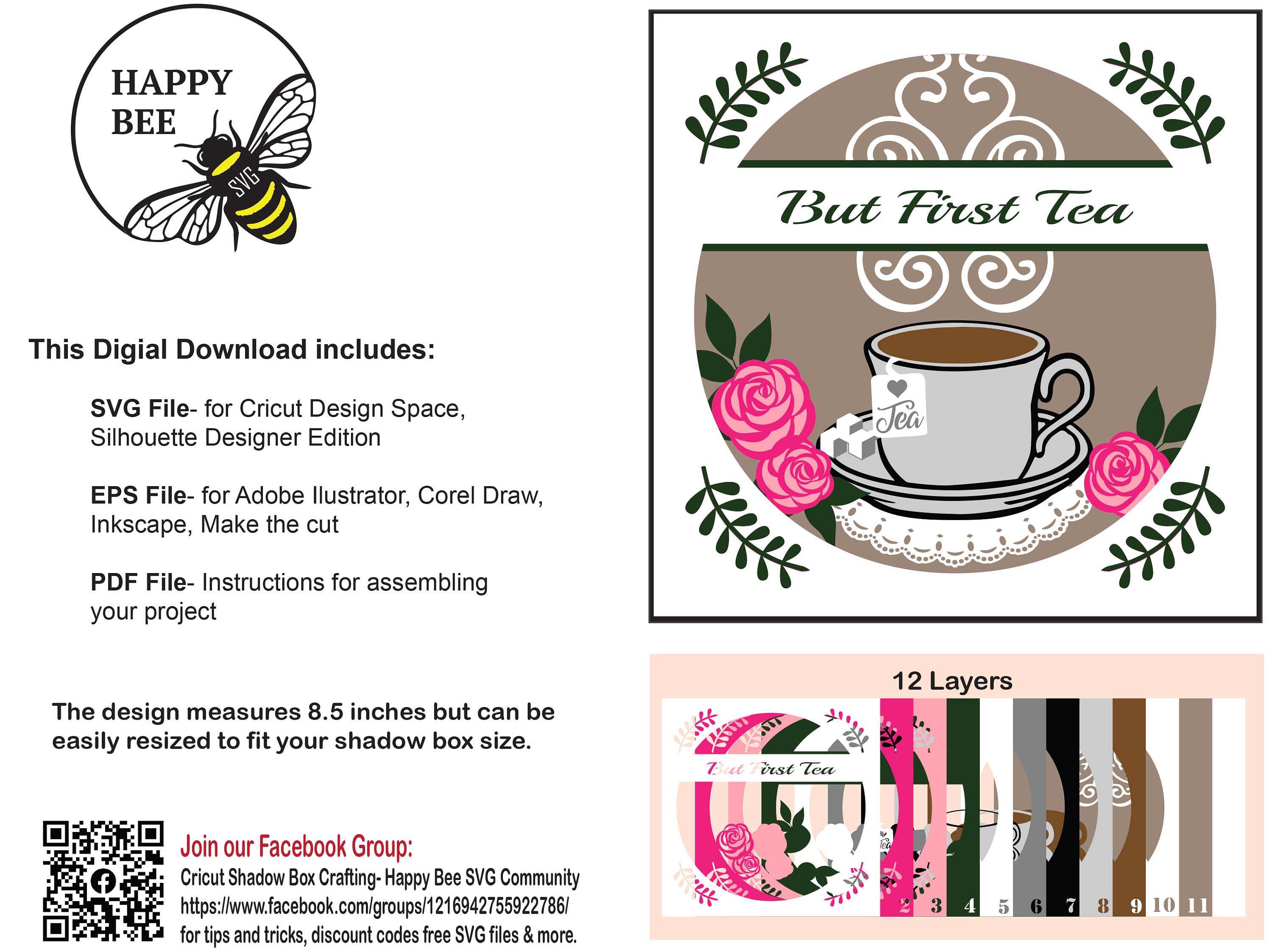 Tea Shadow Box SVG File, 3D SVG, Layered Shadow Box, Tea Cup, Tea Bag