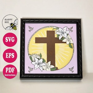 Kreuz Schatten Box SVG Datei, 3D SVG, Schatten Box, Ostern, Lillies, Cricut, einfach zu schneiden Datei, Anleitung, Geschenk, Shadowbox