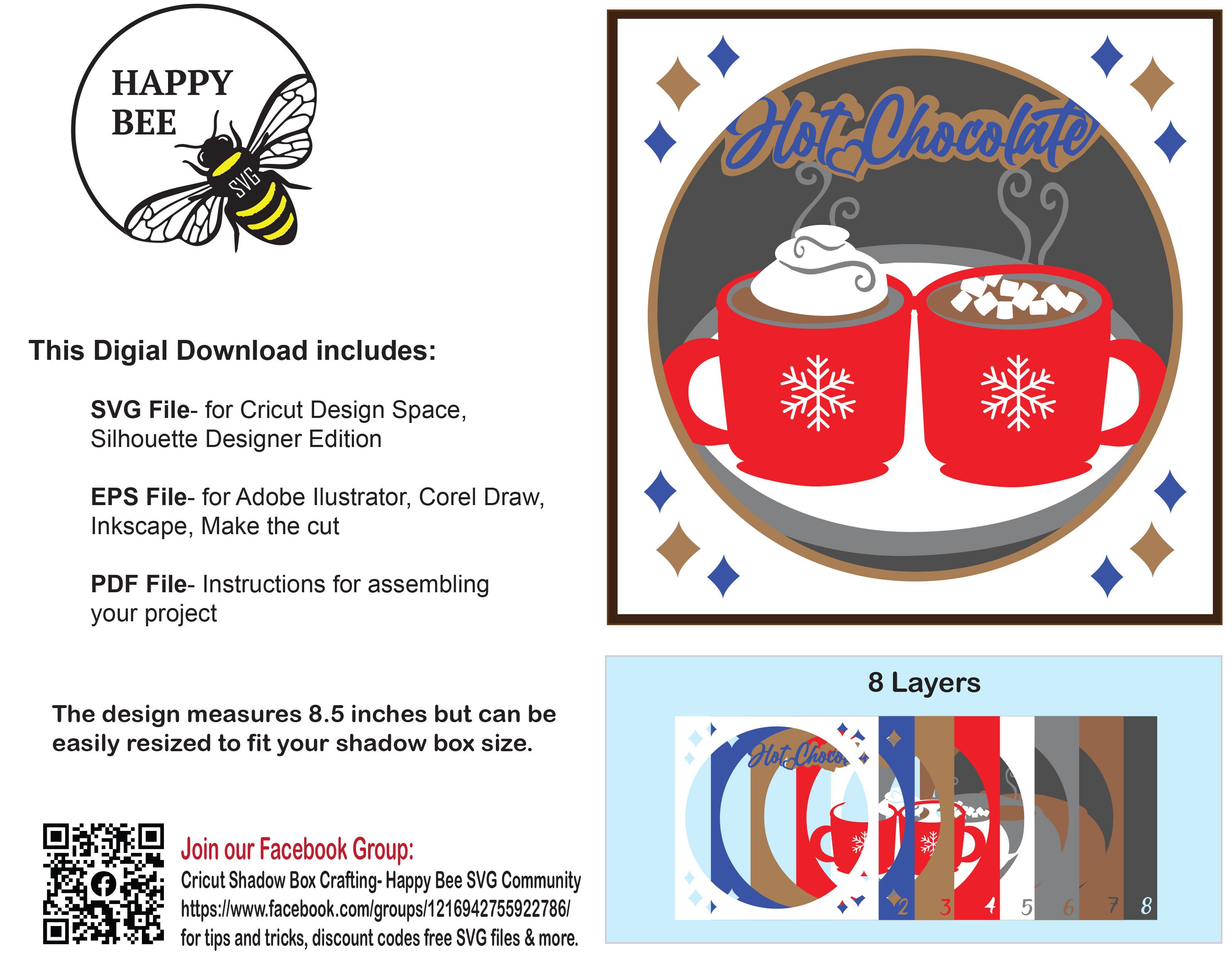 Hot Chocolate Shadow Box SVG File 3D SVG Layered Shadow Box Hot