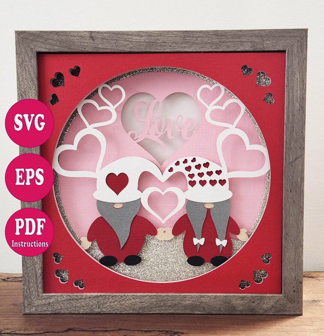 Gnome Love Shadow Box SVG File, 3D Layered Valentine's Day (digital ...