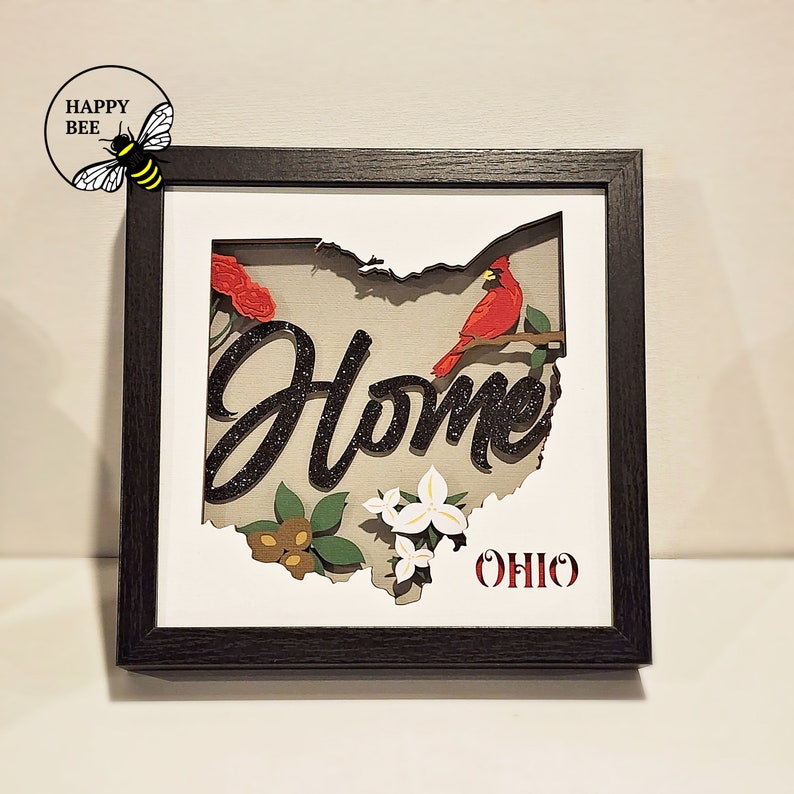 Ohio Home Shadow Box SVG File, 3D, Layered Shadow Box, Cardinal, State