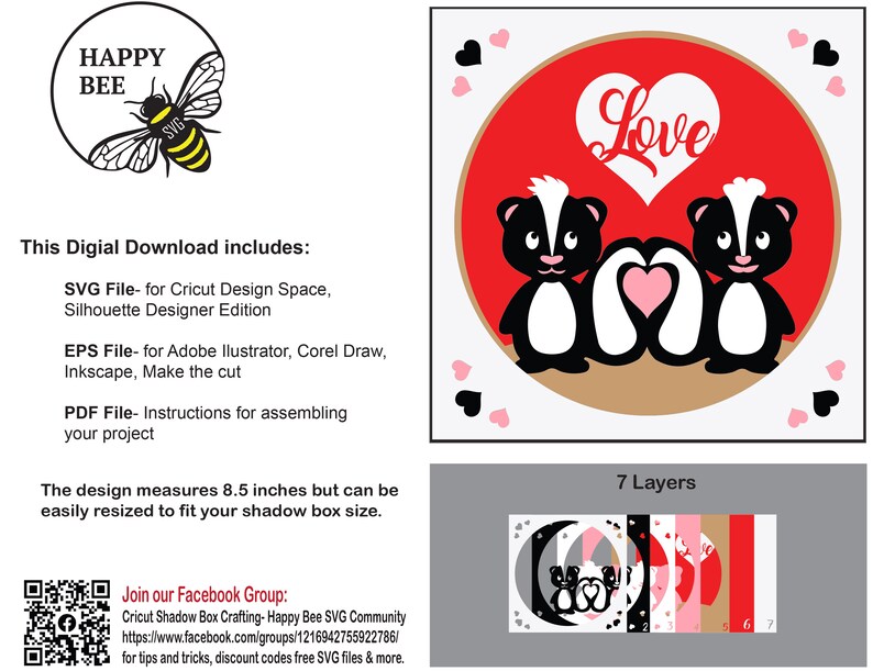 Skunk- Love Shadow Box SVG File, 3D SVG, Layered Shadow Box, Cricut ...