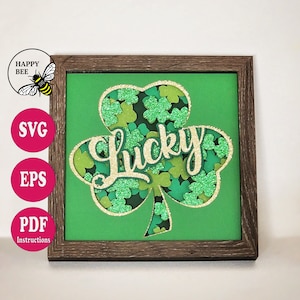 Lucky Shamrock Schattenbox SVG Datei, 3D, Schattenbox mit Ebenen, Kleeblatt, Lucky, St. Patricks, Cricut, Easy Cut Datei, Geschenk, Shadowbox
