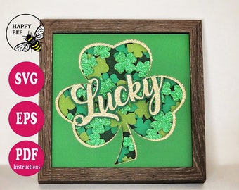 Lucky Shamrock Shadow Box SVG File, 3D, Layered Shadow Box, Shamrock, Lucky, St. Patrick's, Cricut, Easy Cut File, Gift, Shadowbox