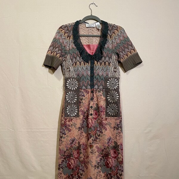 Vintage Byron Lars Beauty Mark Mixed Pattern Dress w Silk and Missoni Knit Detail, Size 4