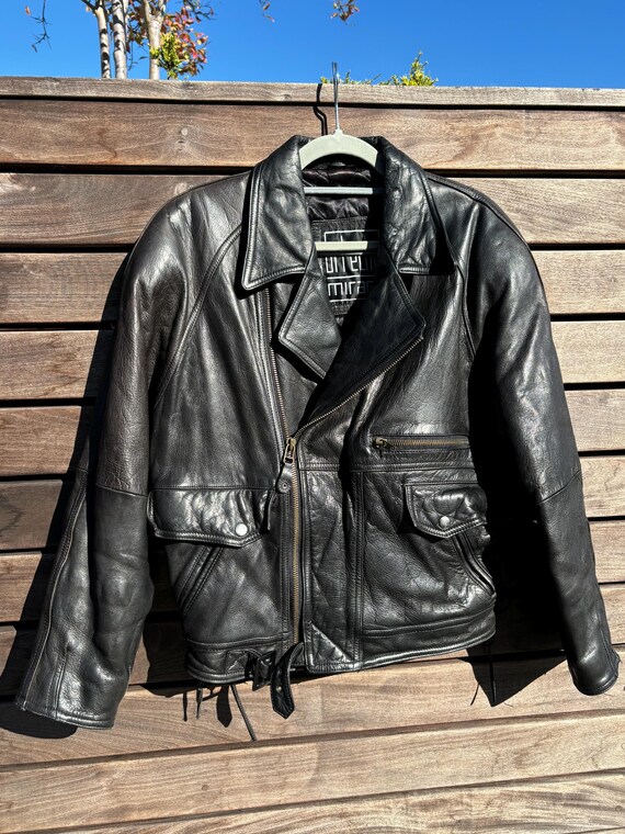 Vintage 80s-90s Artecho Mirage Moto Leather Jacket With Satin  