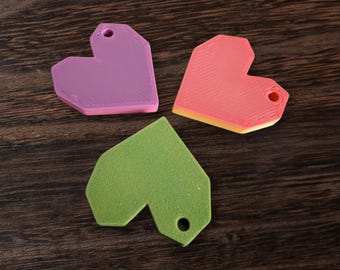 Colorful Heart Keychains - 3D Printed Charms, 10 Pack