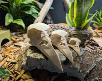 Low Poly Crow Skull Art - 3D Printed Replica for Terrariums or Bookcase Display