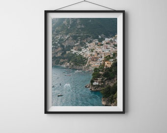 Vista de Positano - Carteles verticales mate premium - Costa de Amalfi - Arte de la pared de Italia - Decoración de la casa de playa - Decoración del baño - Arte de la pared - Positano