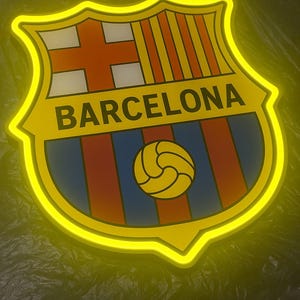 Custom LED Acrylic Shield Sign – Personalized Soccer-Inspired Wall Decor – Barcelona Style | Game Room, Bar, Gift