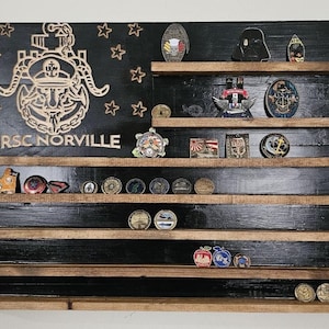 US Navy Chief Challenge Coin Display Rack. Wall Challenge Coin Display
