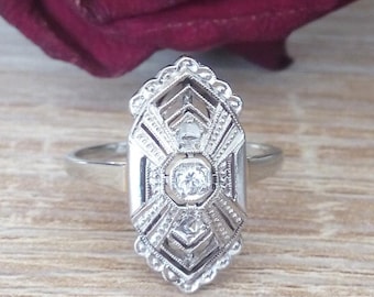 Art Deco gold & Platinum diamond ring , Art Deco filigree gold ring, ArtDeco old mine diamonds, April gift ideaTrilogy Art Deco gold ringD44
