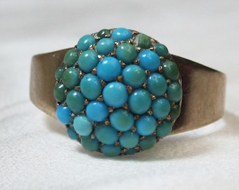 Antique 15ct Gold Bombe Ring with Turquoise Cabochon, Vintage Statement Ring, Elegant Gold and Turquoise Jewelry, Unique Gift for Her, DT 10
