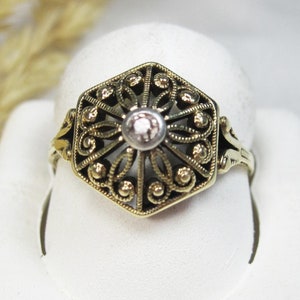 Old cut diamond Art Deco cluster gold ring, antique solid 14kt yellow gold solitaire ring, Victorian gold ring, Diamond Cocktail ring, D20