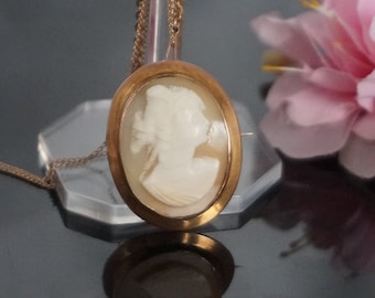 Antique Victorian 9kt Gold Shell Cameo brooch/pendant, hand Carved Cameo gold Brooch, female bust cameo, gift for her, C14