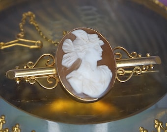 Antique Victorian gold shell cameo brooch, 9kt solid gold cameo brooch pendant, hand carved shell cameo gold brooch, Male profile cameo, C10