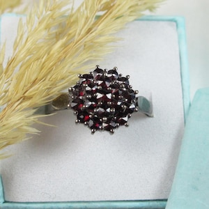 Bohemian garnet silver ring, Vintage garnet ring, garnet cluster ring, Garnet engagement ring, Gift for her, January birthstone G121