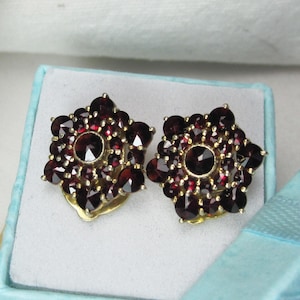 Vintage boho granaat zilveren oorbel, boho granaatoorbel, granaatclusteroorbel, clustergranaatoorbel, januari-geboortesteenoorbelG43