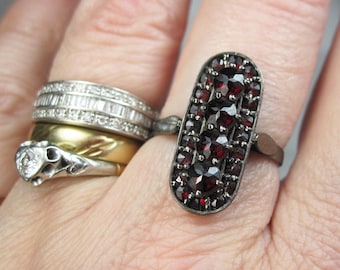 Bohemian garnet ring, Victorian silver garnet cluster ring size US 7,5, Vintage garnet january birthstone gift, Gift for girlfriend , G53