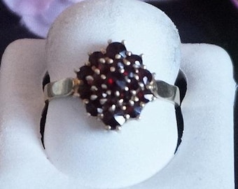 Garnet ring, bohemian garnet silver ring, Bohemian garnet ring, garnet cluster ring, cluster garnet ring, January birthstone ring gift ,G47