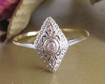 Art Deco Goldring mit Diamant, Gelb- & Weißgoldring mit Diamanten, Verlobungsring mit Diamant, Nachlassschmuck, Diamant, D5