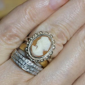 Antique Victorian shell cameo silver ring, female profile cameo ring, Silver Cameo ring, Female bust cameo ring, portrait ring, C5