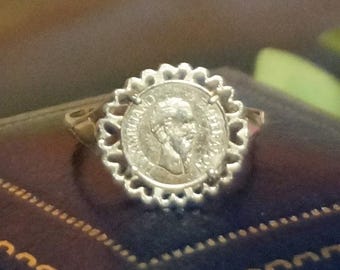 Vintage Gold Maximilian mexikanischer Kaiser Ring 9 Karat - Goldmünzenring, Vintage voll gekennzeichneter 9 Karat Gold Maximiliano Emperador Münzring, GG23