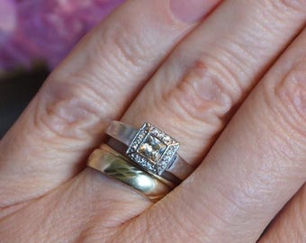 Vintage square cluster diamond ring in 9kt gold, cocktail engagement promise ring, diamond engagement, anniversary birthday gift for her,D35