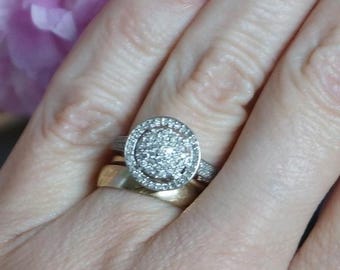 Vintage diamond ring, 9kt gold brilliant cut diamond cluster ring size 6 3/4 AP30