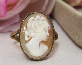 Viktorianische Muschel Kamee 9kt Gold Ring Größe 7, C43