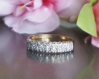 Vintage Diamond 9kt gold band Ring, April diamonds birthstone ring,Minimalist Wedding Set Ring, Stackable Bridal Ring, anniversary gift, D15