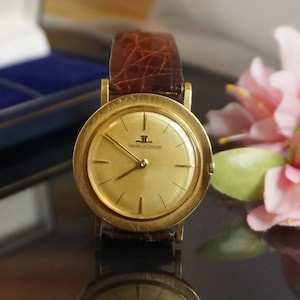 Vintage Jaeger LeCoultre 18ct gold gentleman's wristwatch, numbered 991459, on croco hide strap & maker's 18ct gold buckle, W21