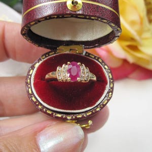 Vintage Ruby & Diamond 10kt gold ring natural ruby ring size US 4,5 , July birthstone gift, RU5