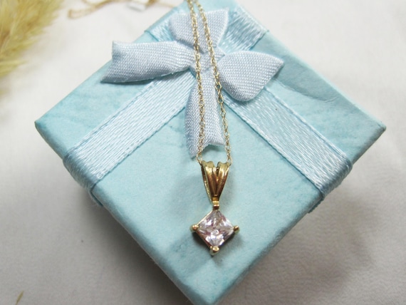 Vintage 10kt gold pendant & 10kt gold chain, sparkly gold necklace, Square CZ in gold necklace, gift for her, GG5