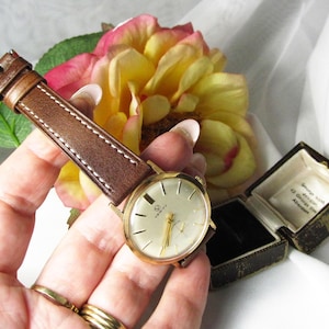 Vintage 9kt gouden herenpolshorloge Verity Incabloc nieuwe leren armband, Zwitsers mechanisch horlogekast, werkende staat, W25 afbeelding 9
