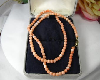 Collar vintage de coral piel de ángel de una sola hebra, hermosa joyería clásica, TB115