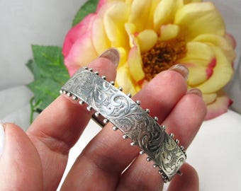 Victorian Sterling Silver Bracelet with Acanthus Scrolls Engraving, Etruscan Revival, TB93