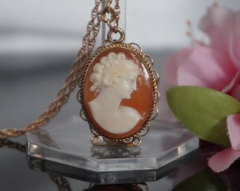 Antique Victorian 9kt Gold Shell Cameo Brooch, hand Carved Cameo Brooch in 9kt gold, female bust cameo with artist signature, C16